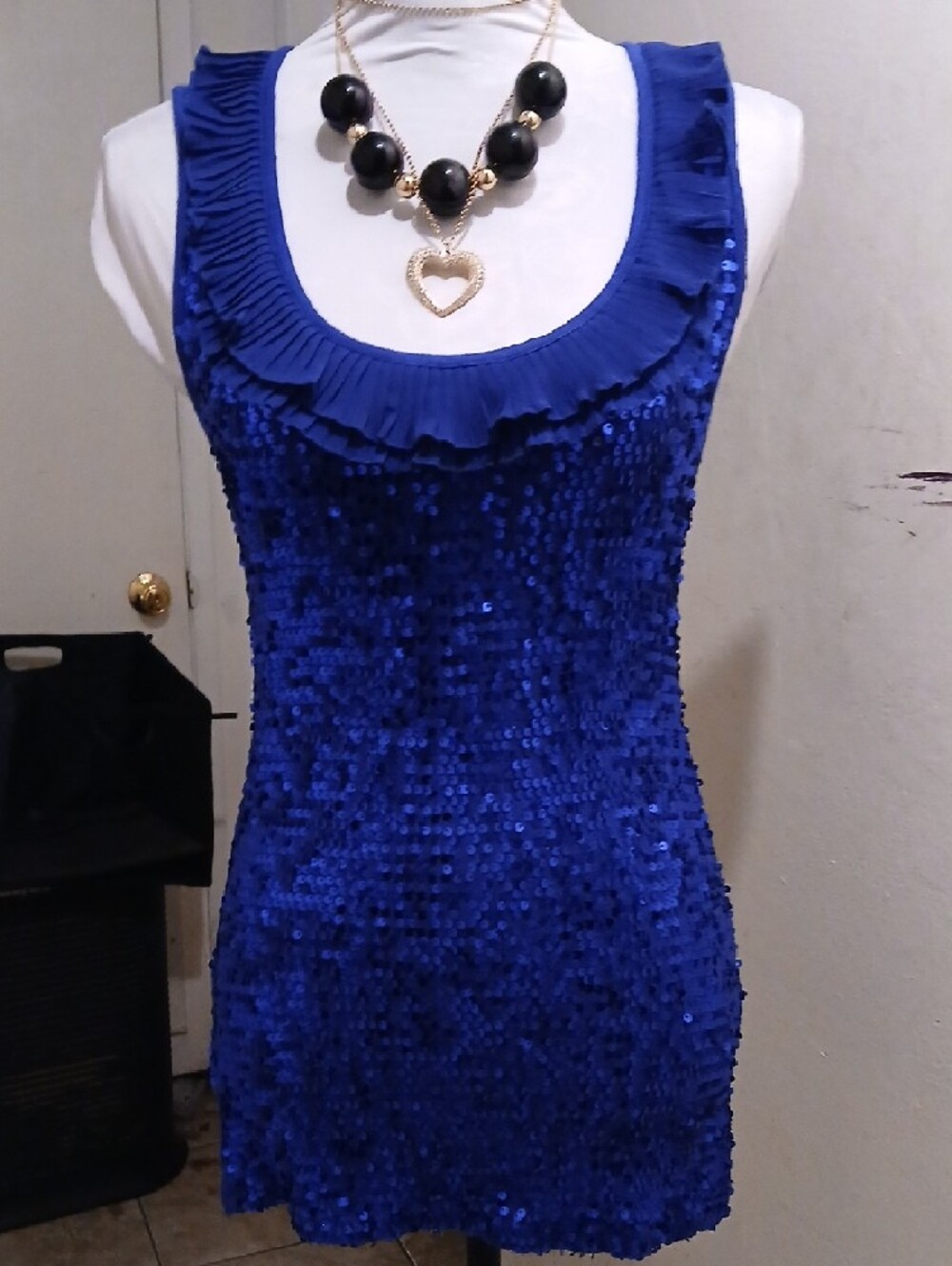 Active Basic Royal Blue Sequin Ruffled Tank Top - Picture 3 of 9